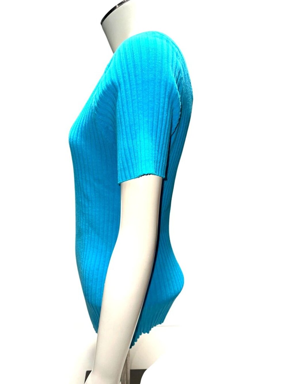 Chadwicks Size L Aqua Blue Ribbed Knit V Neck Sweater Top Coastal Citycore Style - Picture 3 of 8
